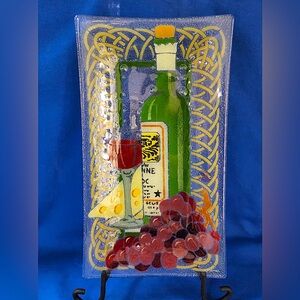 Peggy Karr Fused Glass Wine and Cheese Tray, NIB 14”